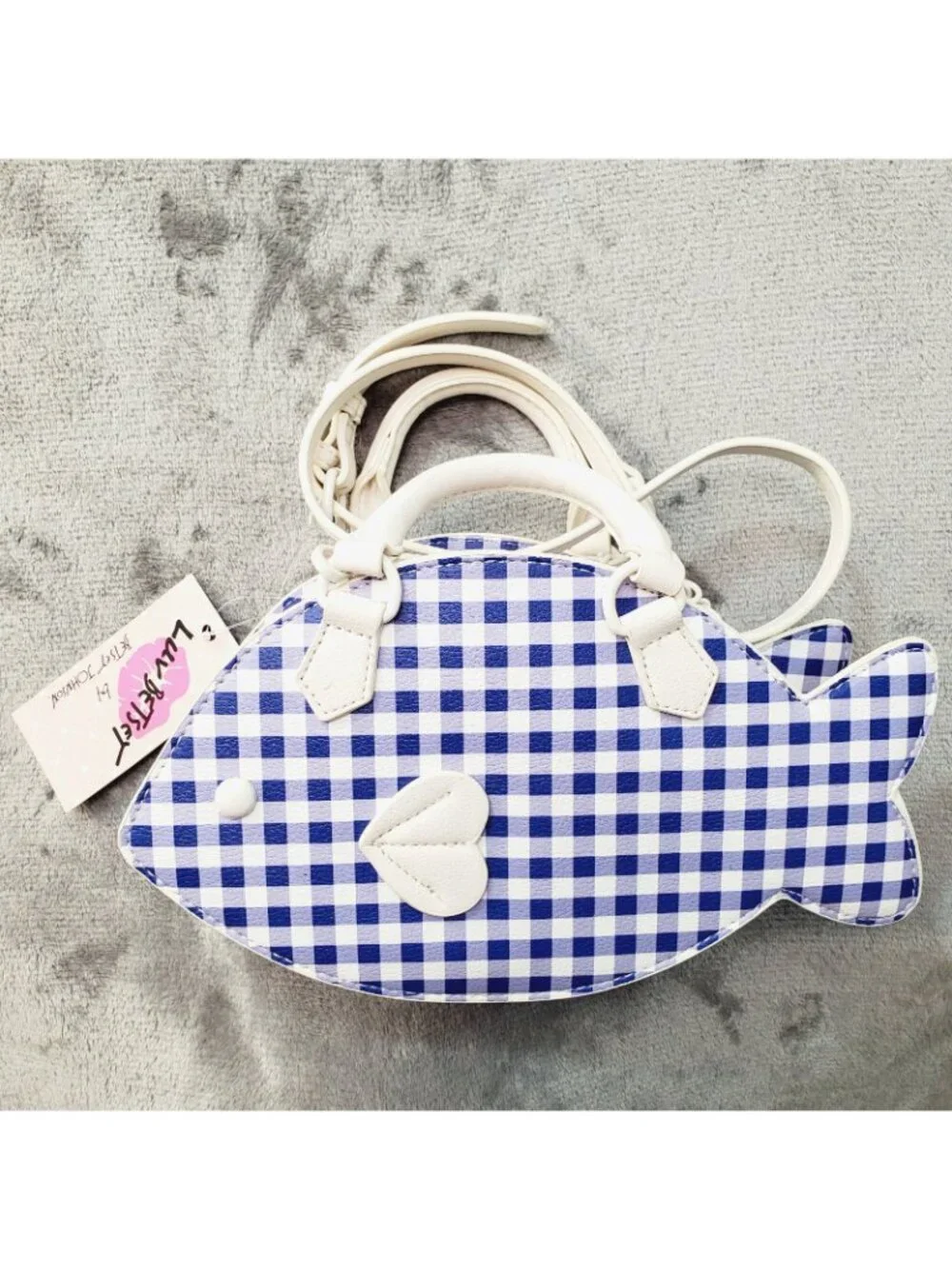 Betsey Johnson Crossbody Bag Fish Blue Gingham Nautical Kitsch Resort Beach Cruz